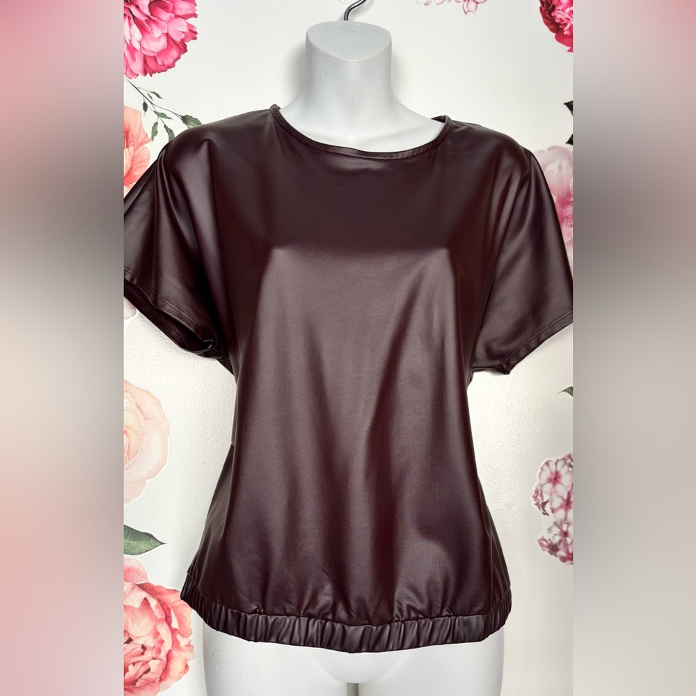 Elegant Faux Leather Top in Deep Burgundy